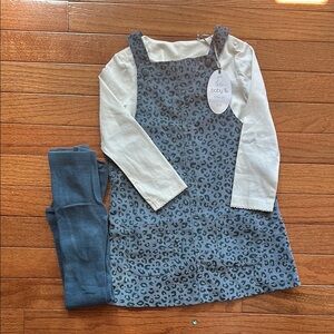 Leopard Print Dress with Cream Top and Blue Leggings